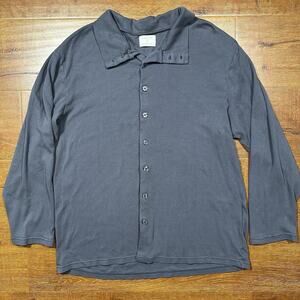 Frette Korean Air Button Down Shirt Mens L Gray Pajama Top Comfort Lounge Sleep
